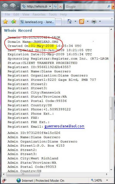 DGs registration record.jn the Whois database.